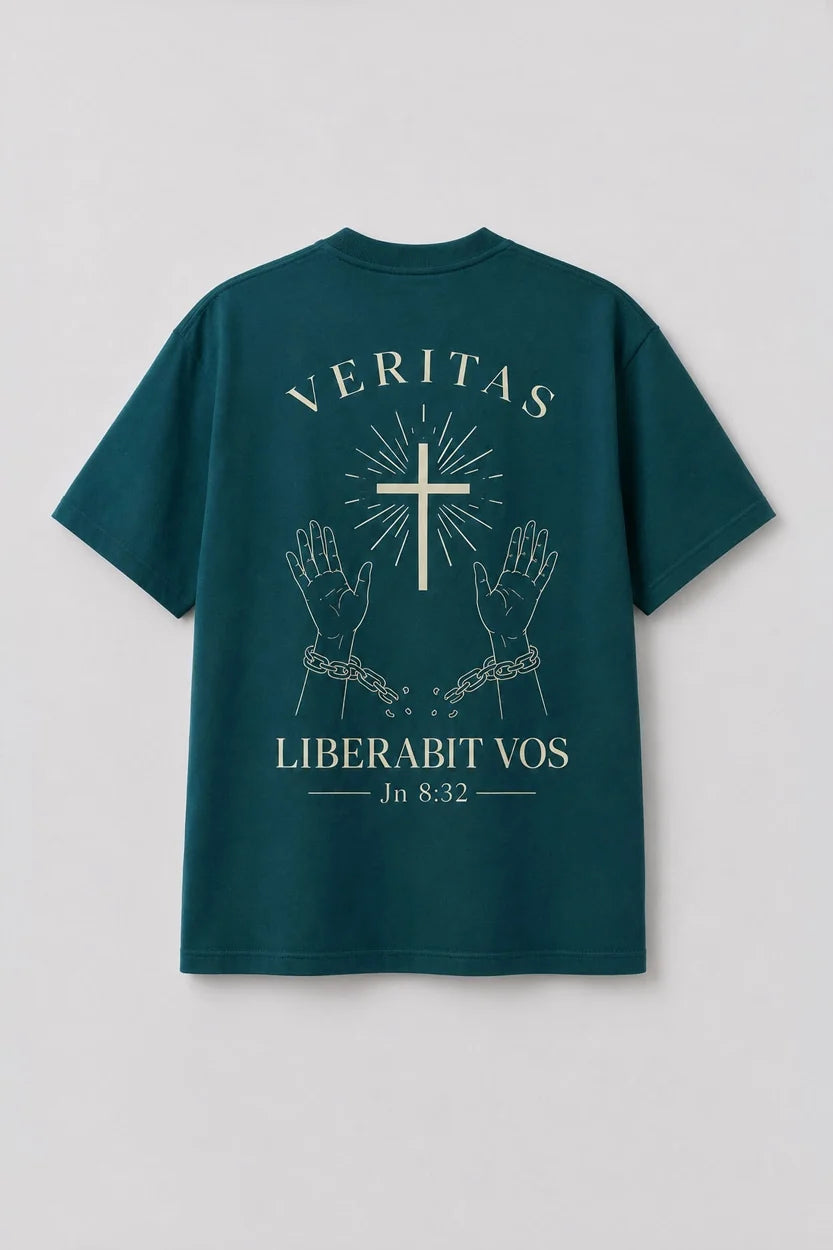Camiseta unisex verde la verdad os hará libres Juan 8:32 de VERITAS, vista trasera
