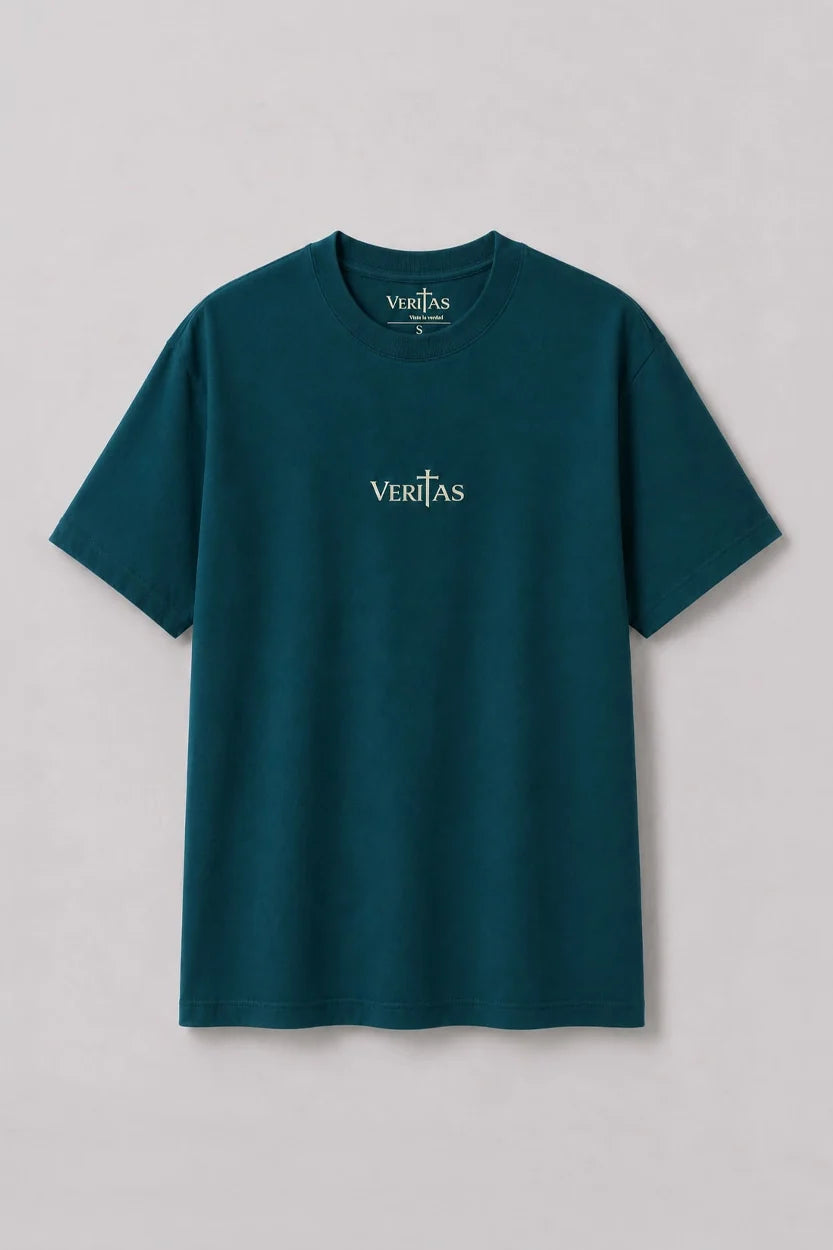 Camiseta unisex verde Juan 8:32 de VERITAS, vista frontal